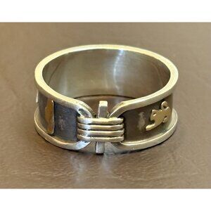 VTG Sterling Silver & 14K Accents Gold Egyptian Hieroglyphs Souvenir Sz 11 Ring